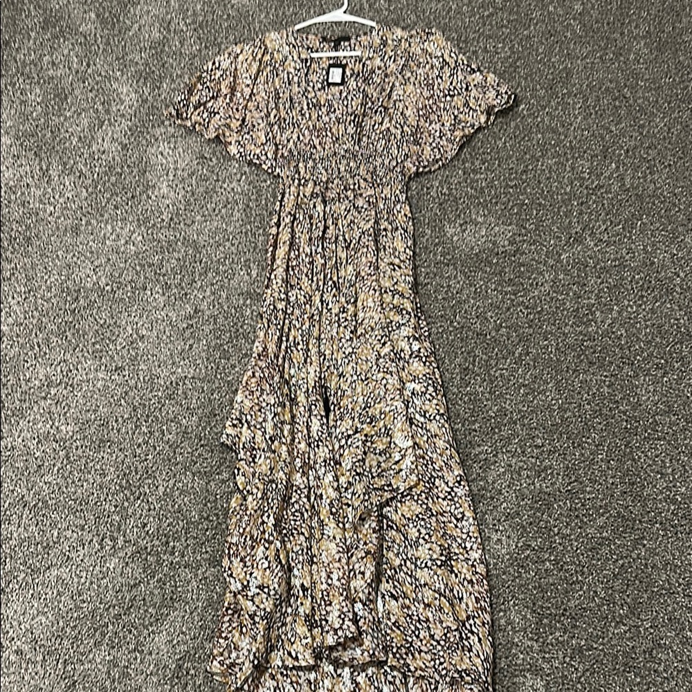 Maje Brown Tan Ruffled Smocked Sundress